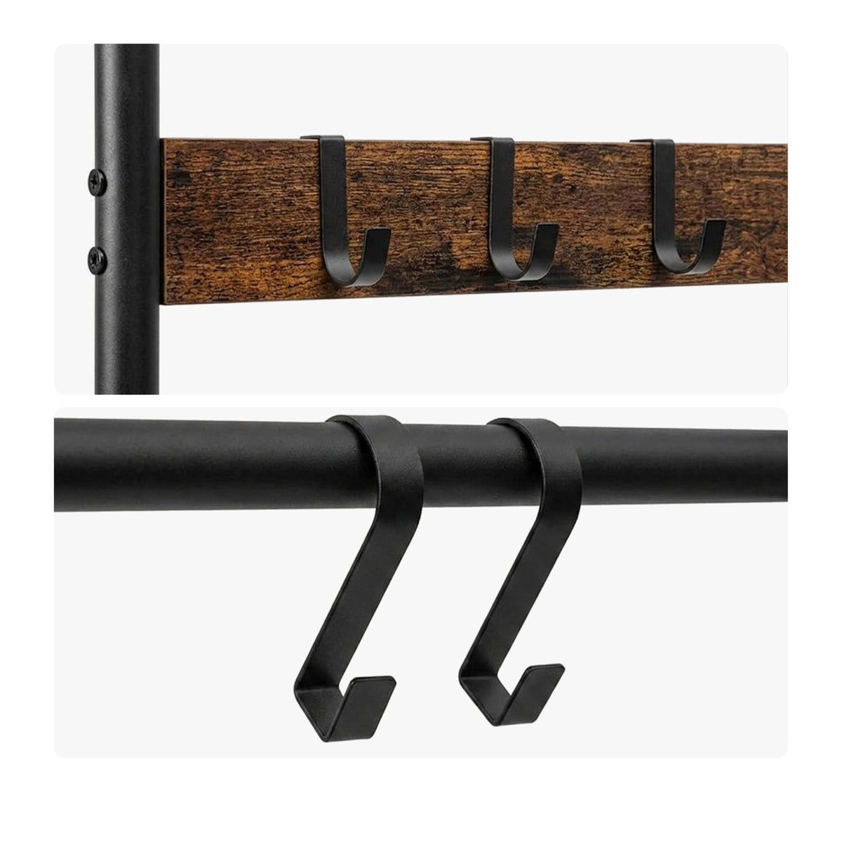 Towel Ladder with 4 Rungs & 5 Hooks – Brown, Steel & MDF