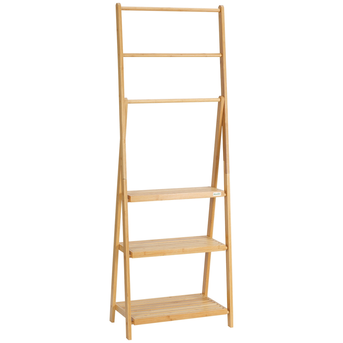 Towel Rack Foldable Towel Rack With 3 Bars & Shelves, Bath Towel Rack Made Of Bamboo, Natural