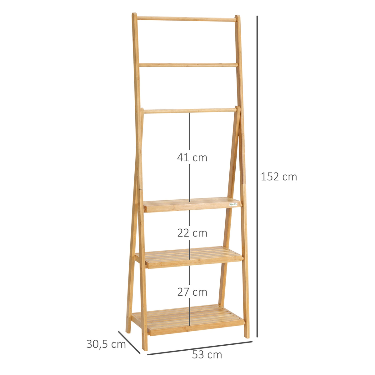 Towel Rack Foldable Towel Rack With 3 Bars & Shelves, Bath Towel Rack Made Of Bamboo, Natural