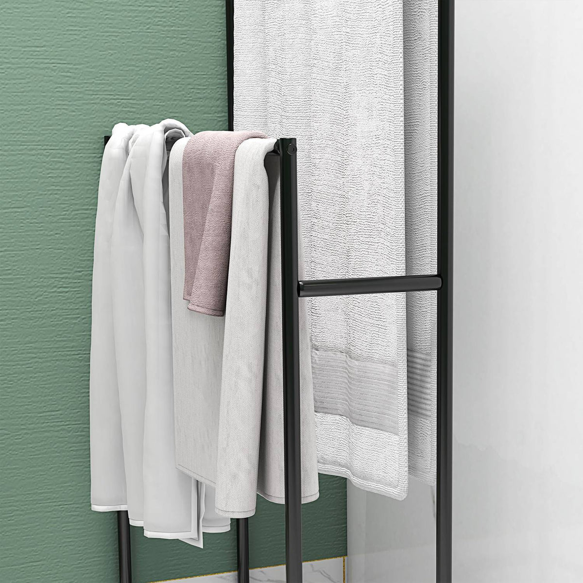 Towel Rack, Freestanding Towel Rack with 2 Towel Rails, Bath Towel Rack for Bathroom, Metal, 66 x 20 x 110 cm, Black