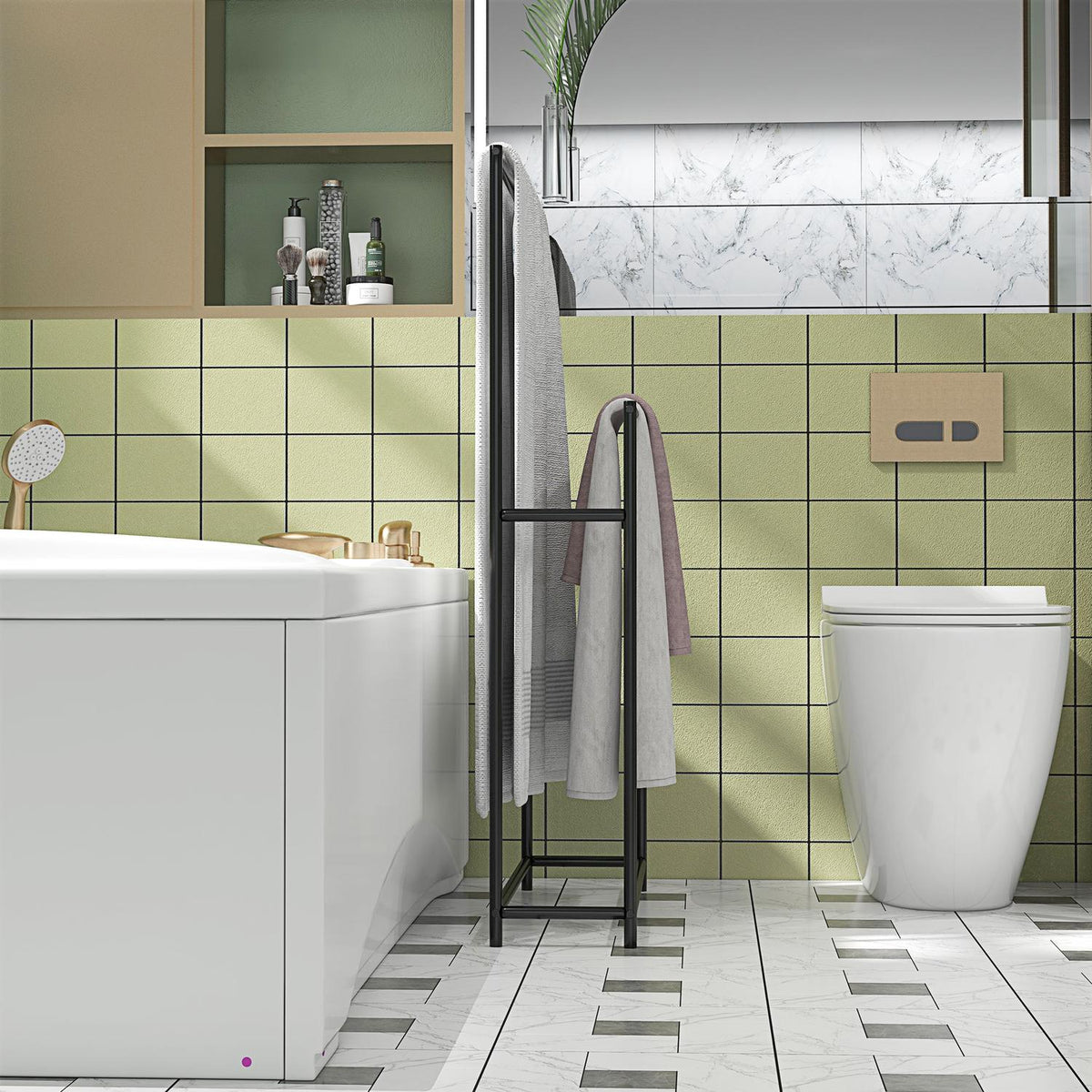 Towel Rack, Freestanding Towel Rack with 2 Towel Rails, Bath Towel Rack for Bathroom, Metal, 66 x 20 x 110 cm, Black