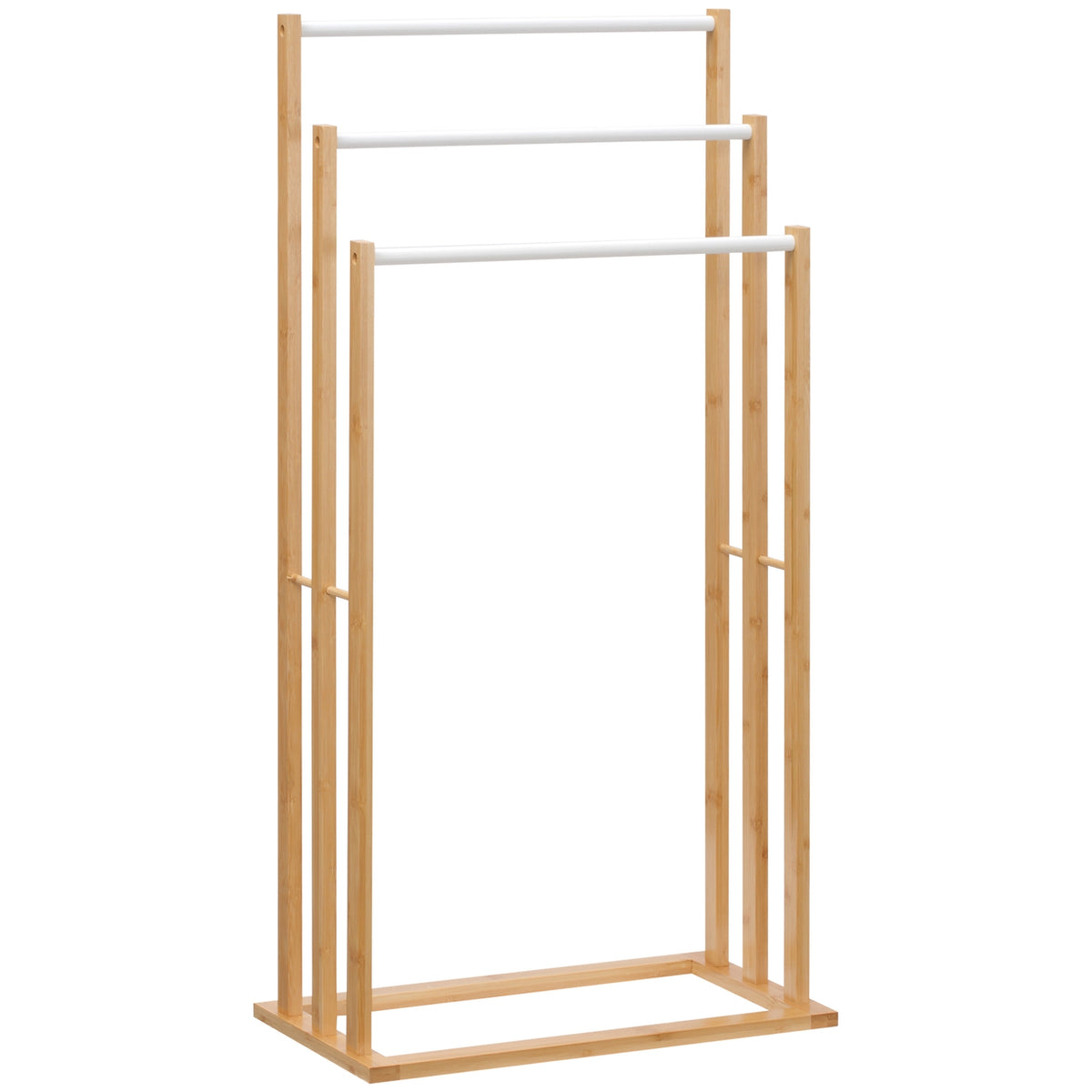 Towel Rack Freestanding Towel Stand With 3 Bars, Bamboo, Natural, 48X25.8X94Cm