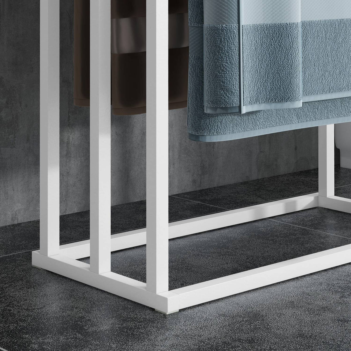 Towel Rack Freestanding Towel Stand With 3 Towel Rails Bath Towel Rack For Bathroom Steel Bamboo White