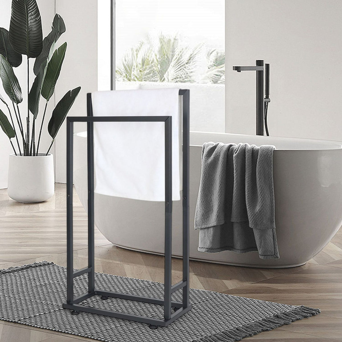 Towel Rack, Metal, 2 Rods, Freestanding