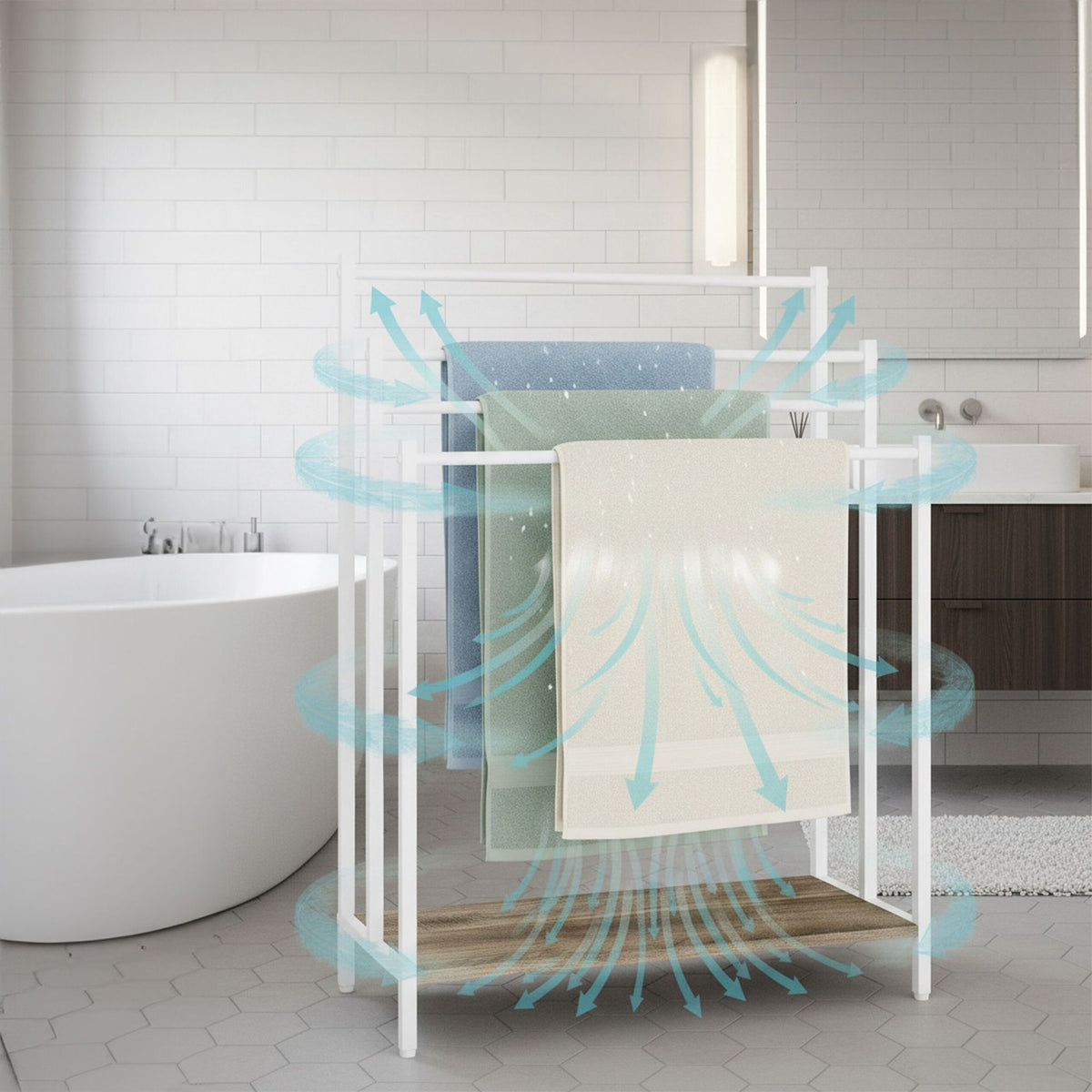Towel Rack with Shelf – Freestanding, Metal Frame