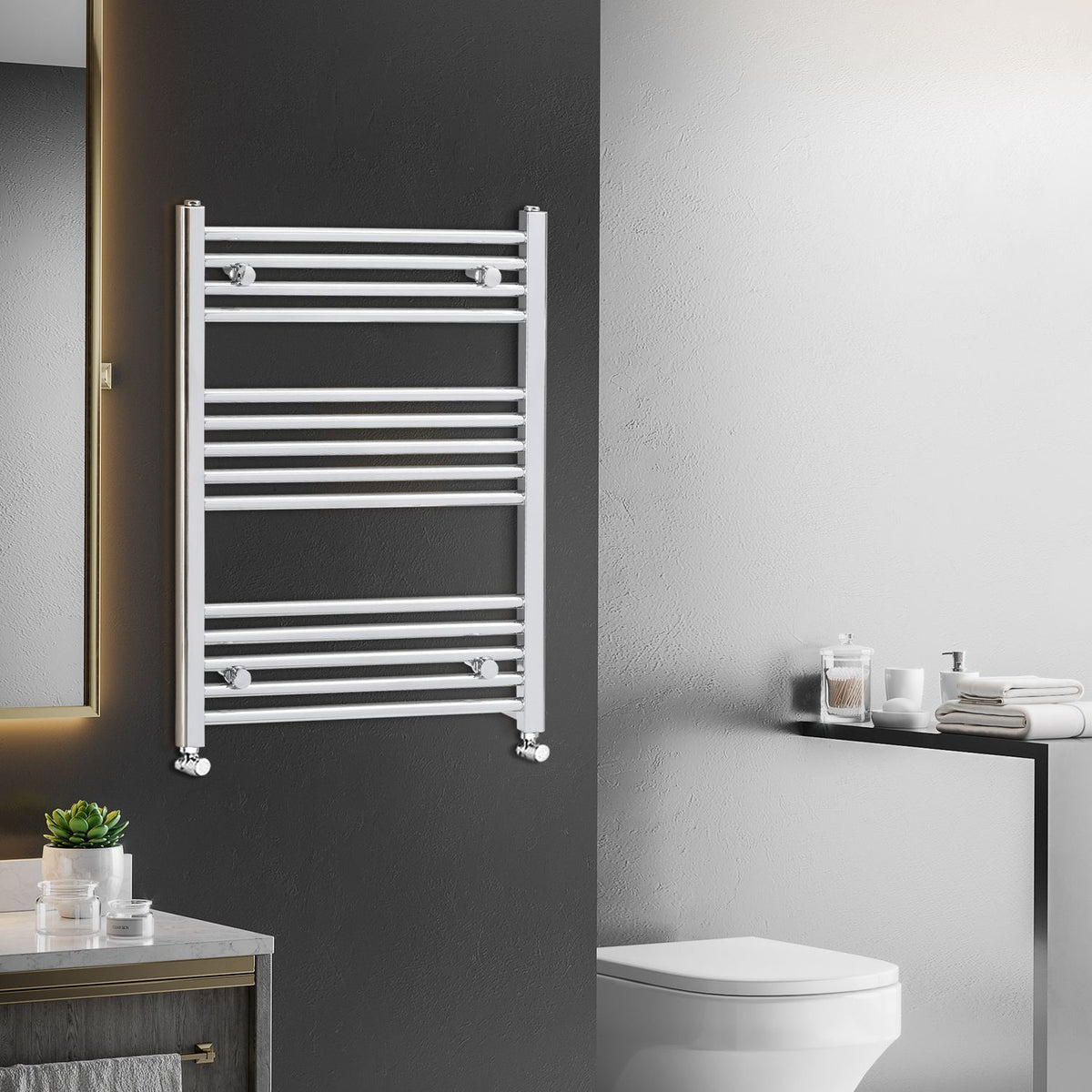 Towel Radiator Hydronic Towel Warmer 14 Heating Rods Bathroom Radiator Towel Heater Wall Mounted Carbon Steel Silver 600 X 800 Mm