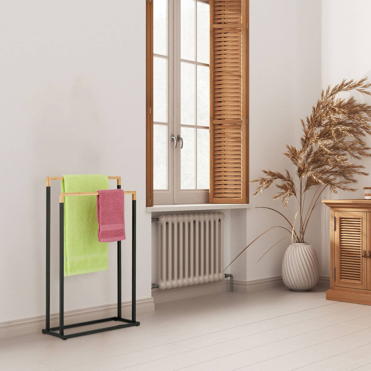 Towel rack with 2 rails