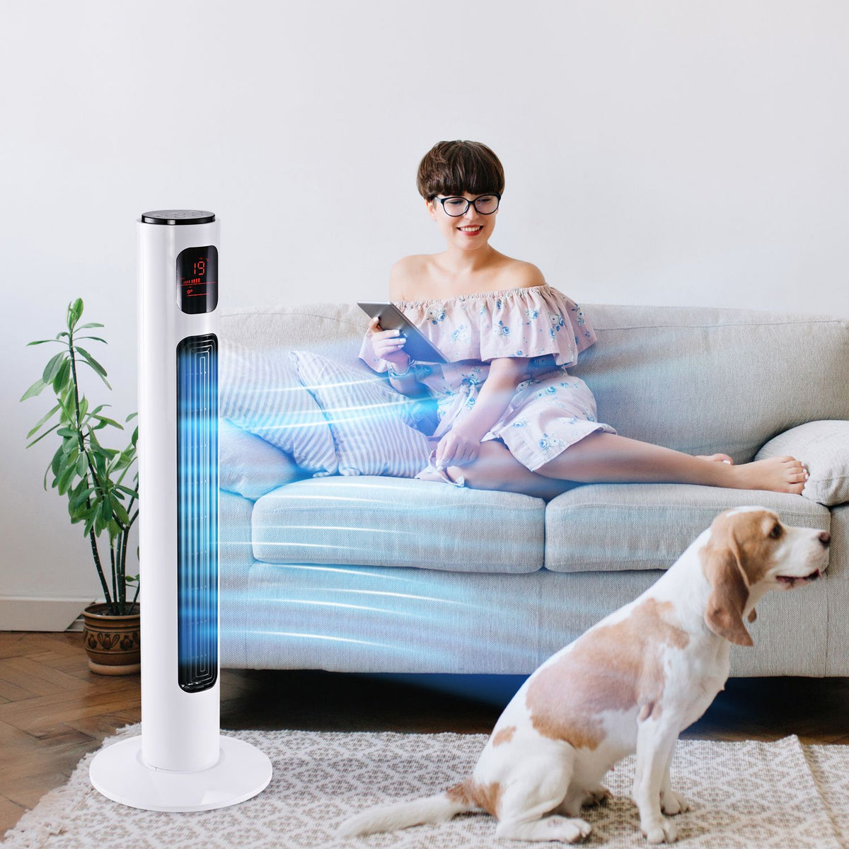 Tower Fan 70° Oscillating Pedestal Fan 96Cm 45W 3 Modes Abs Plastic White+Black