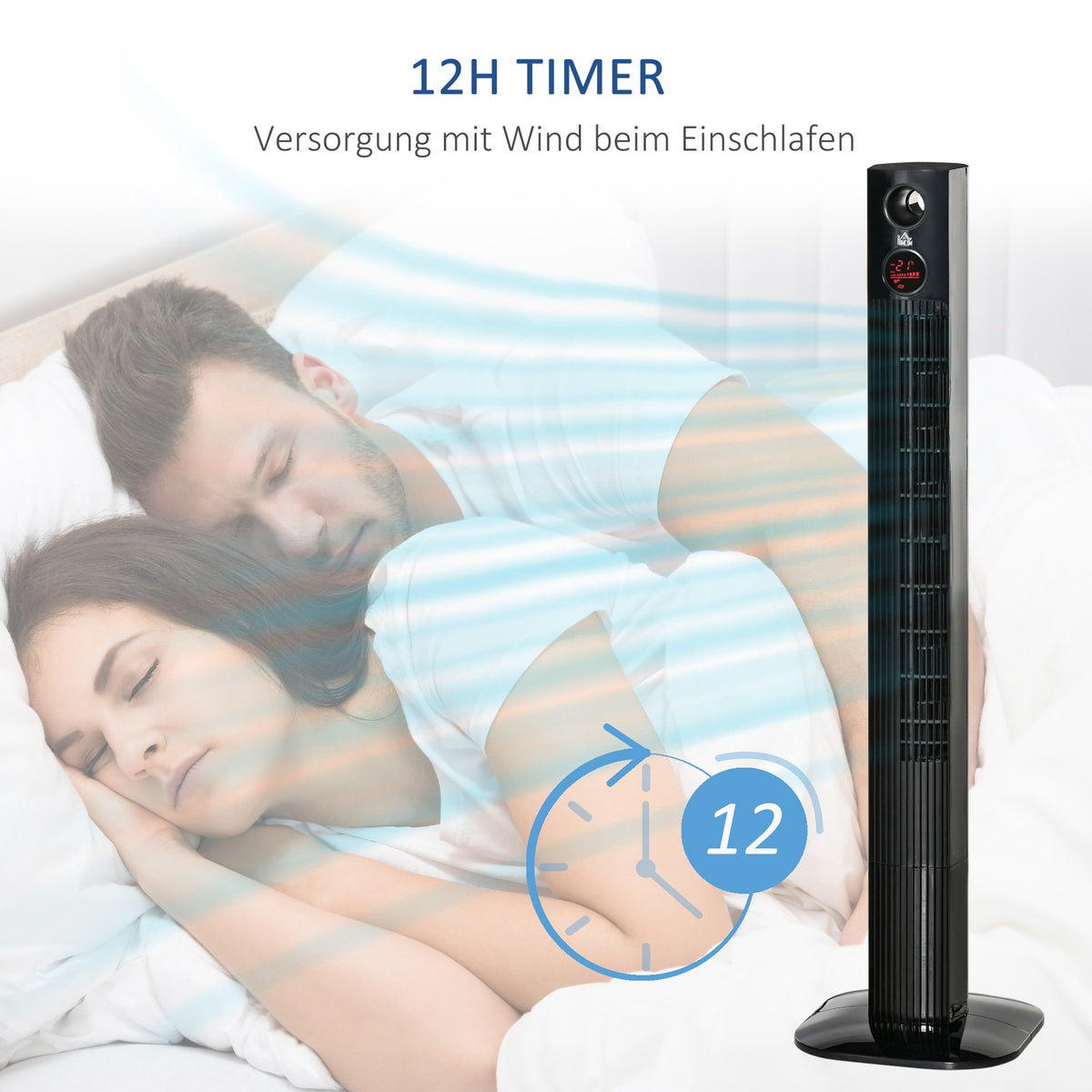 Tower Fan Column Fan With Remote Control, Aroma Diffuser, Timer, 3 Levels, 45W, 70° Oscillation, Black