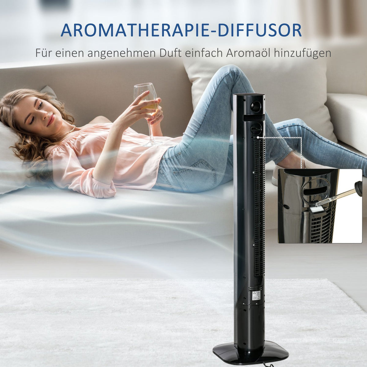 Tower Fan Column Fan With Remote Control, Aroma Diffuser, Timer, 3 Levels, 45W, 70° Oscillation, Black