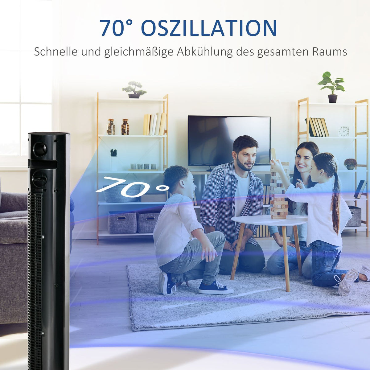 Tower Fan Column Fan With Remote Control, Aroma Diffuser, Timer, 3 Levels, 45W, 70° Oscillation, Black
