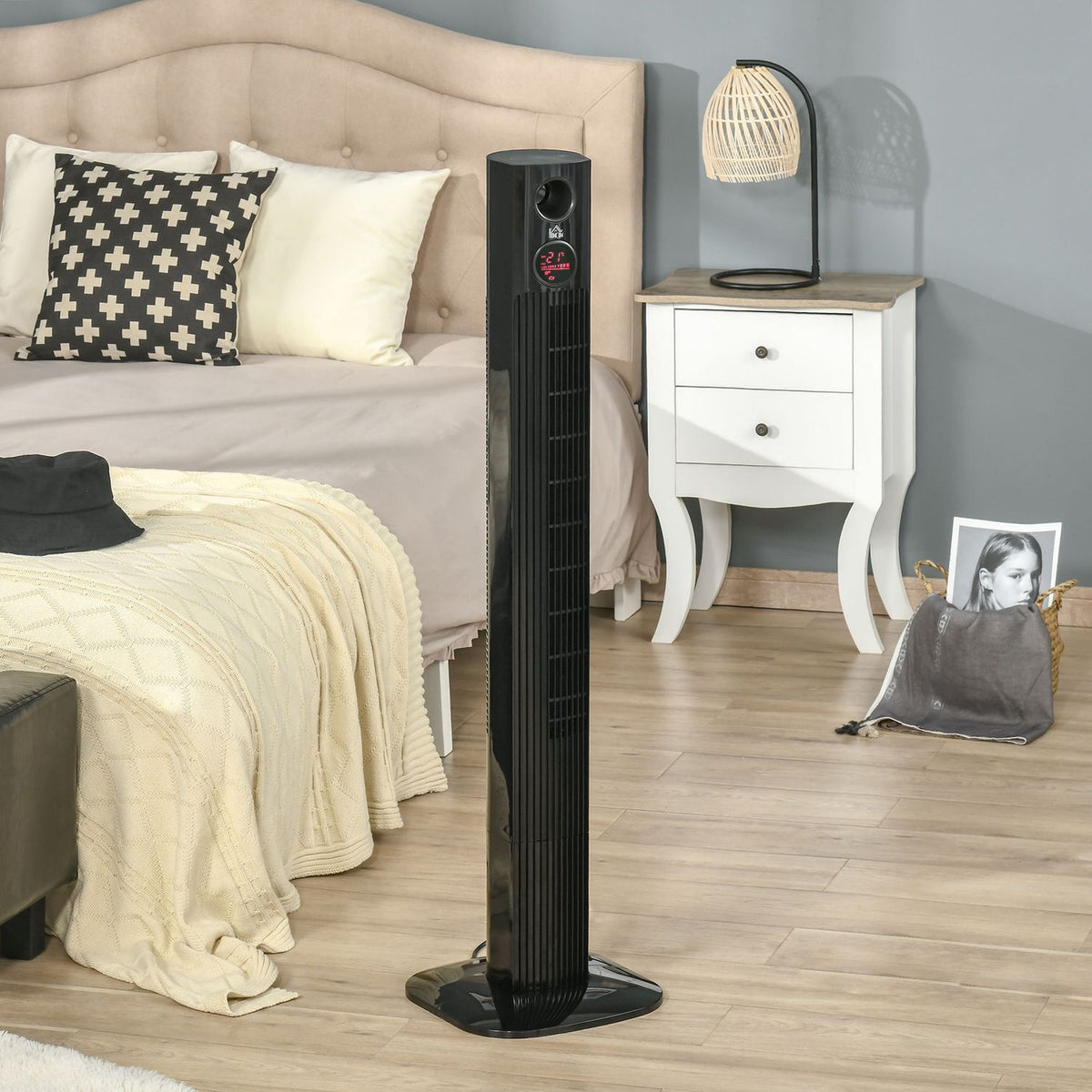 Tower Fan Column Fan With Remote Control, Aroma Diffuser, Timer, 3 Levels, 45W, 70° Oscillation, Black