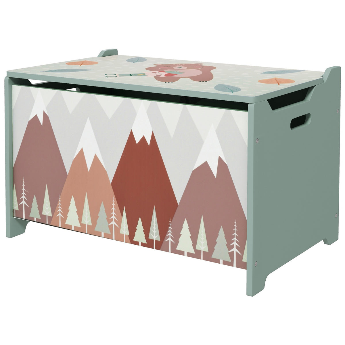 Toy Box with Lid, Toy Chest with Cute Animal Design, Storage Box with Lid Safety Hinge Handle, for Kids Room, Bedroom, Green