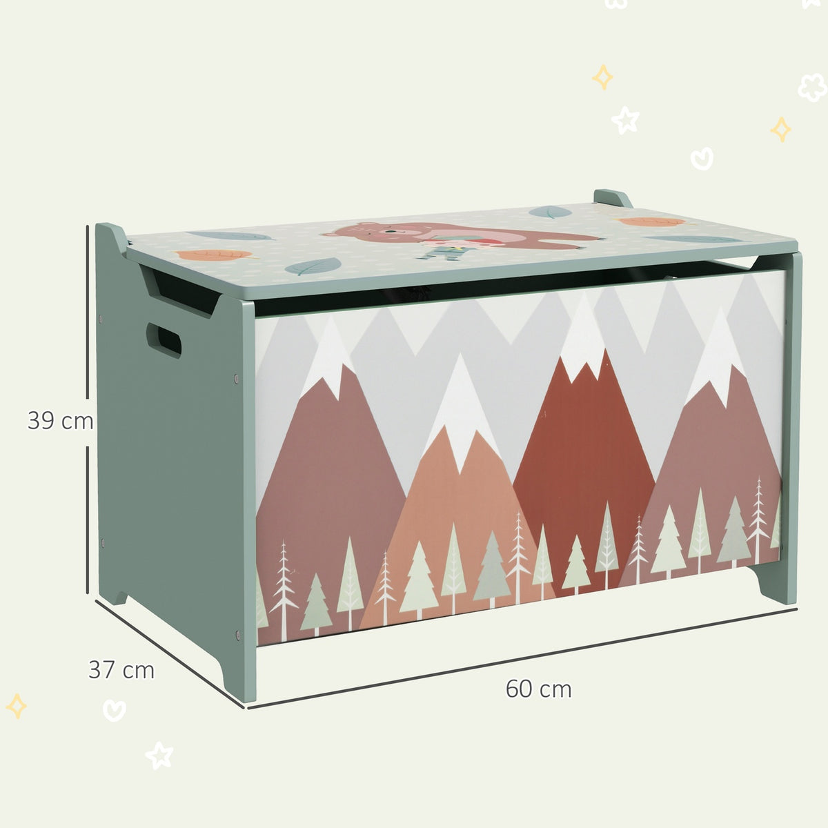 Toy Box with Lid, Toy Chest with Cute Animal Design, Storage Box with Lid Safety Hinge Handle, for Kids Room, Bedroom, Green
