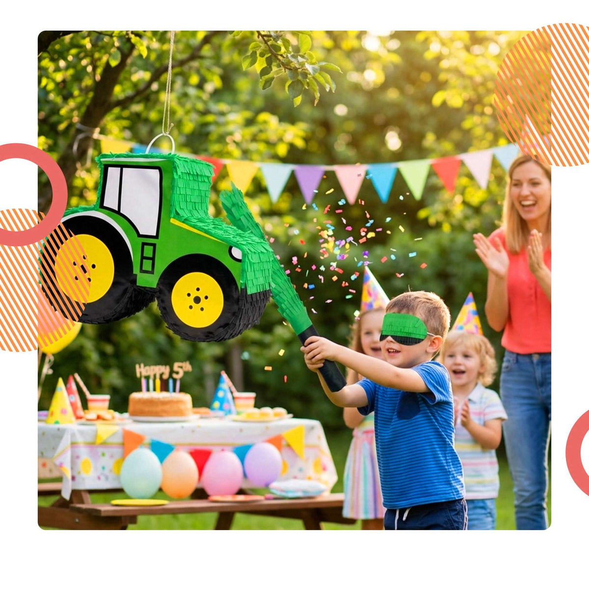 Tractor Piñata Set with Stick & Mask – Green