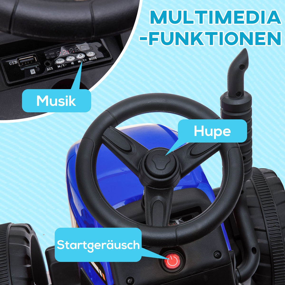 Tractor Trailer Children'S Ride-On Tractor Remote Control Electric Car Mp3 Headlight 3-6Km/H 3-6 Years Blue