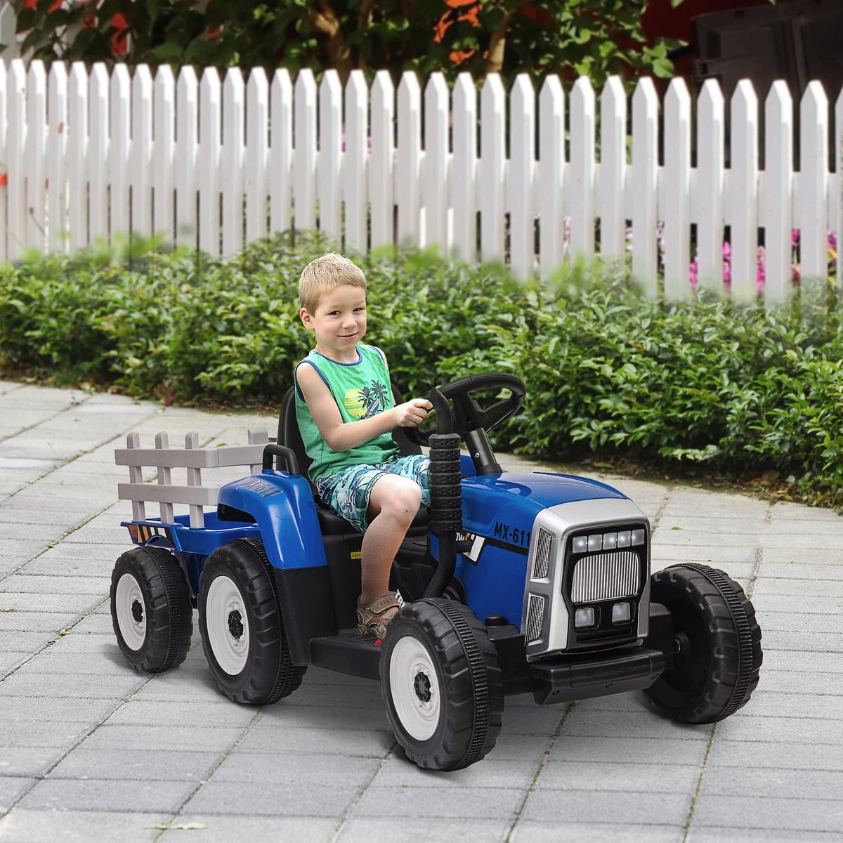 Tractor Trailer Children'S Ride-On Tractor Remote Control Electric Car Mp3 Headlight 3-6Km/H 3-6 Years Blue