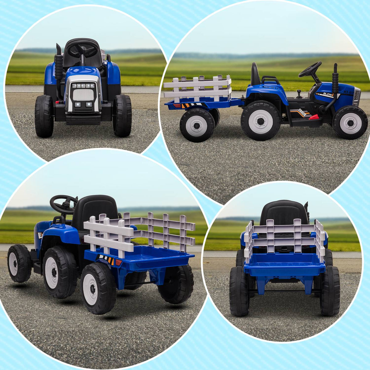 Tractor Trailer Children'S Ride-On Tractor Remote Control Electric Car Mp3 Headlight 3-6Km/H 3-6 Years Blue
