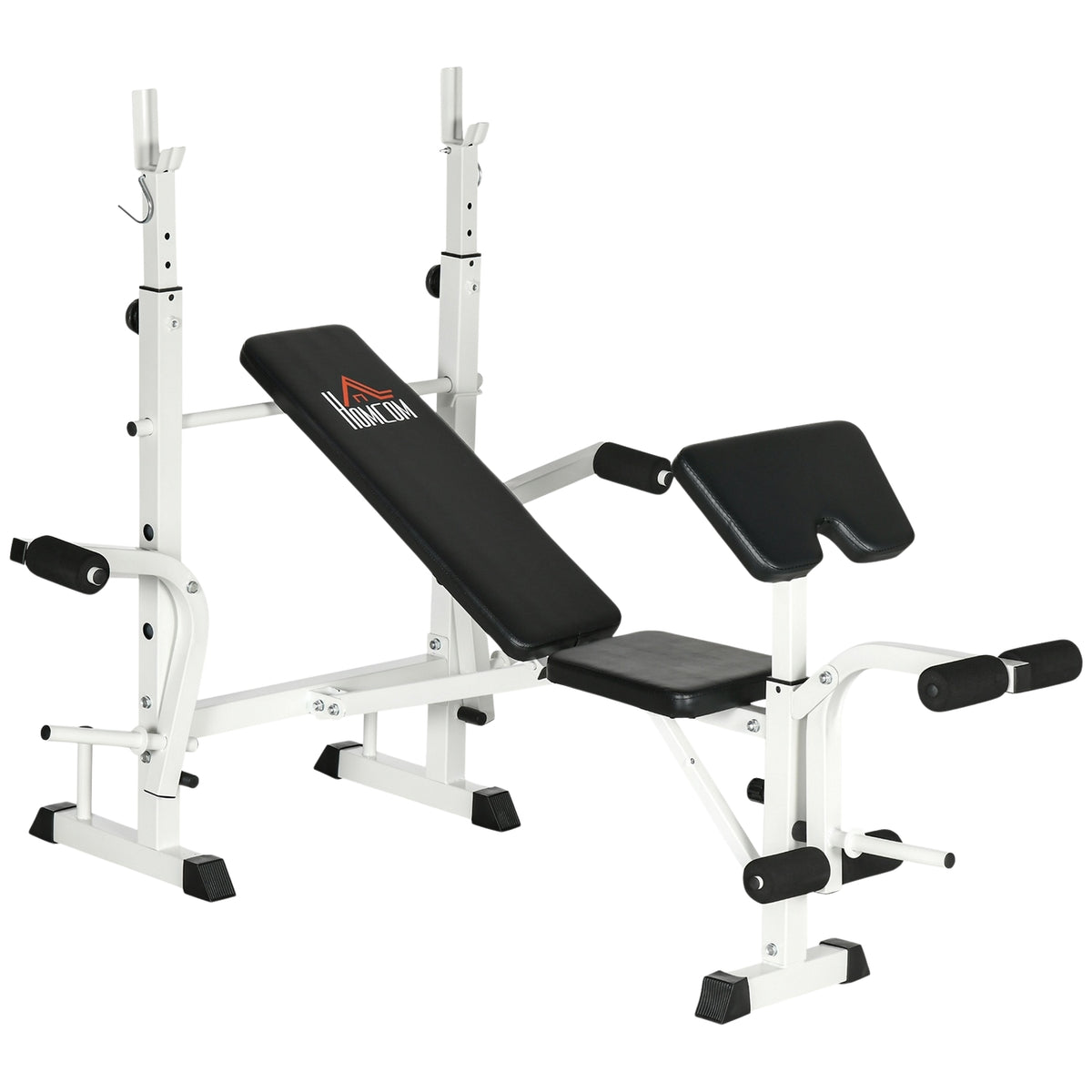 Training Bench Weight Bench With Leg Press, Dumbbell Rest, Arm Rest, For Weight Training, Black+White