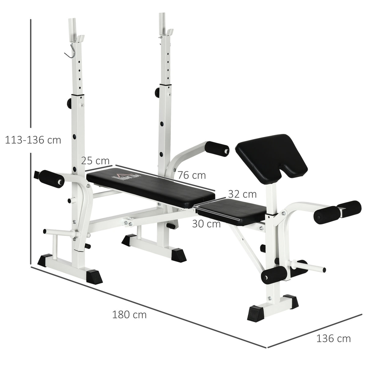 Training Bench Weight Bench With Leg Press, Dumbbell Rest, Arm Rest, For Weight Training, Black+White