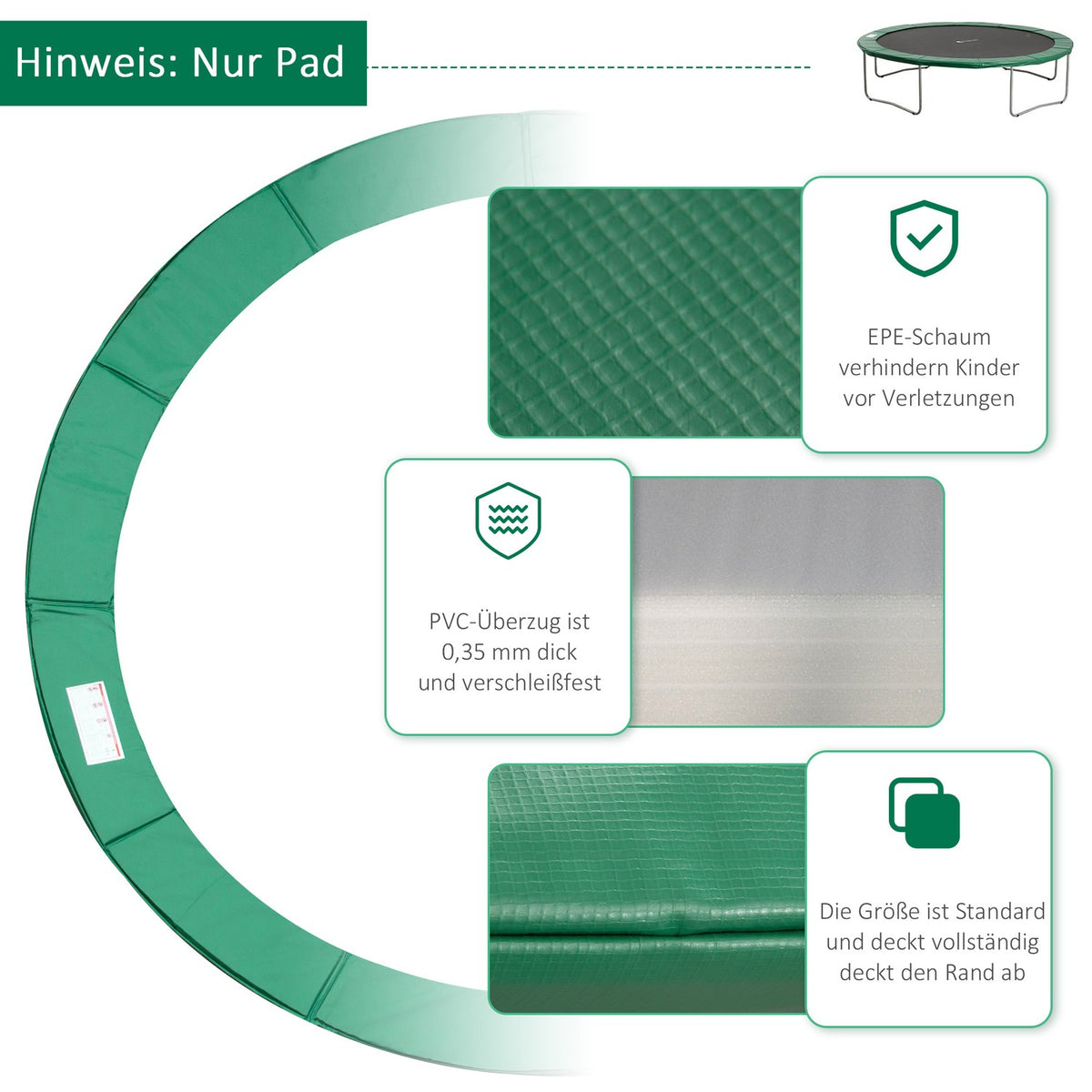 Trampoline Accessory Set Edge Cover, Safety Net, For 8Ft-15Ft, Ø 366Cm, Green