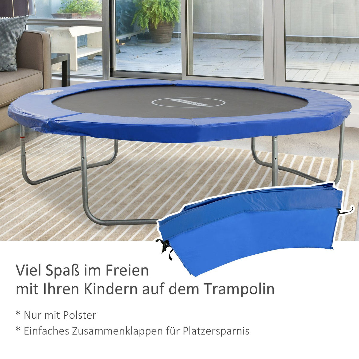 Trampoline Accessory Set Edge Cover, Safety Net, Weather Tarpaulin, Ladder, For 8Ft-15Ft, Ø 244Cm, Blue