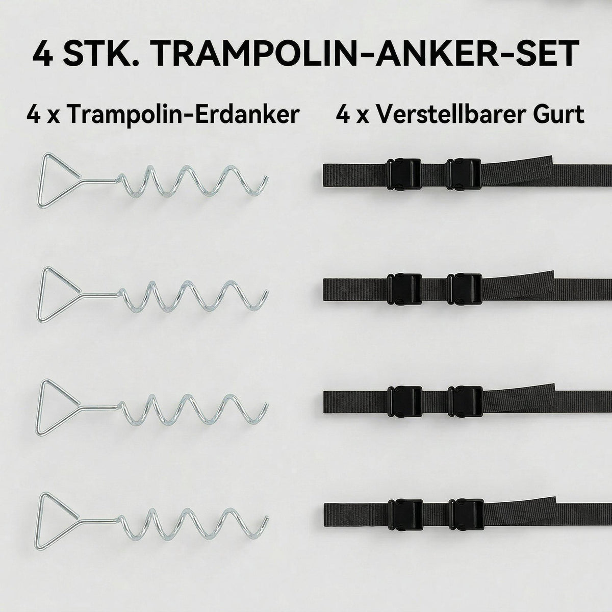 Trampoline Anchor Set, 4 Spiral Stakes, Adjustable Straps