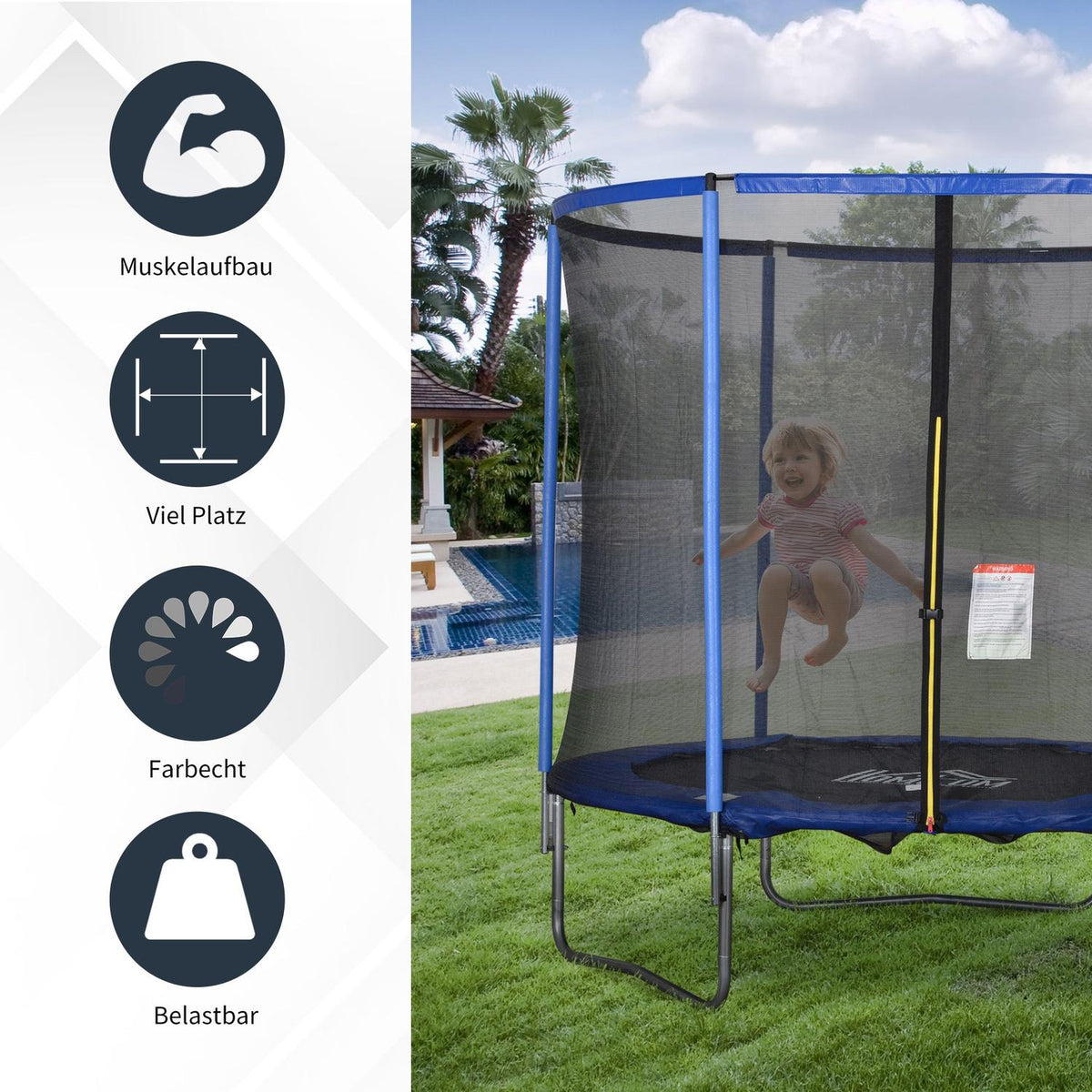 Trampoline With Safety Net Garden Trampoline For Indoor And Outdoor Use For Children And Adults Steel Up To 113.6 Kg Ø244 X 240H Cm