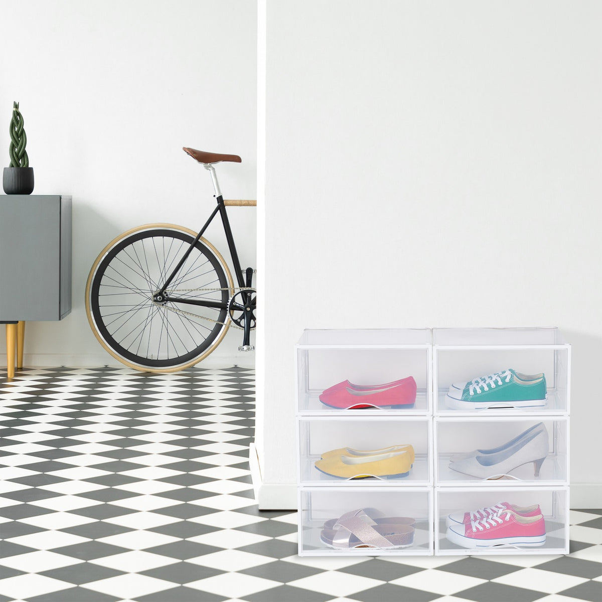 Transparent Shoe Boxes with Doors, 6-Pack Stackable
