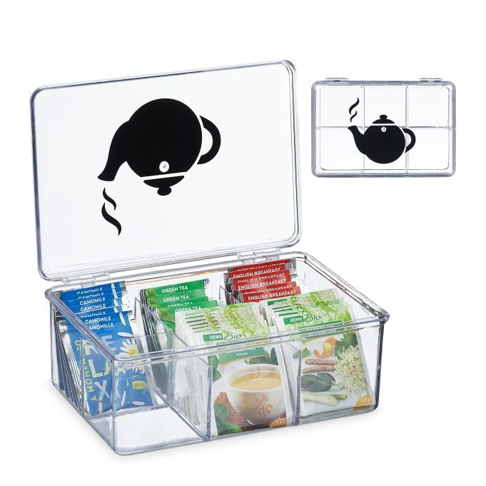 Transparent tea box with 6 compartments