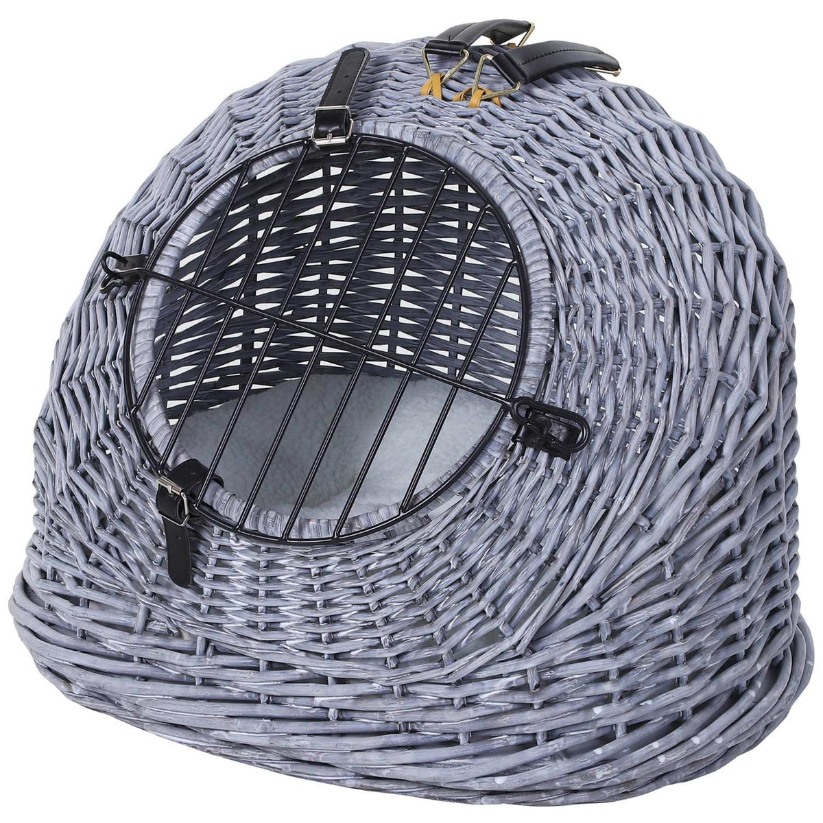 Transport Box For Cats And Dogs Wicker Basket Cave With Grid, Gray, 47X35X35 Cm