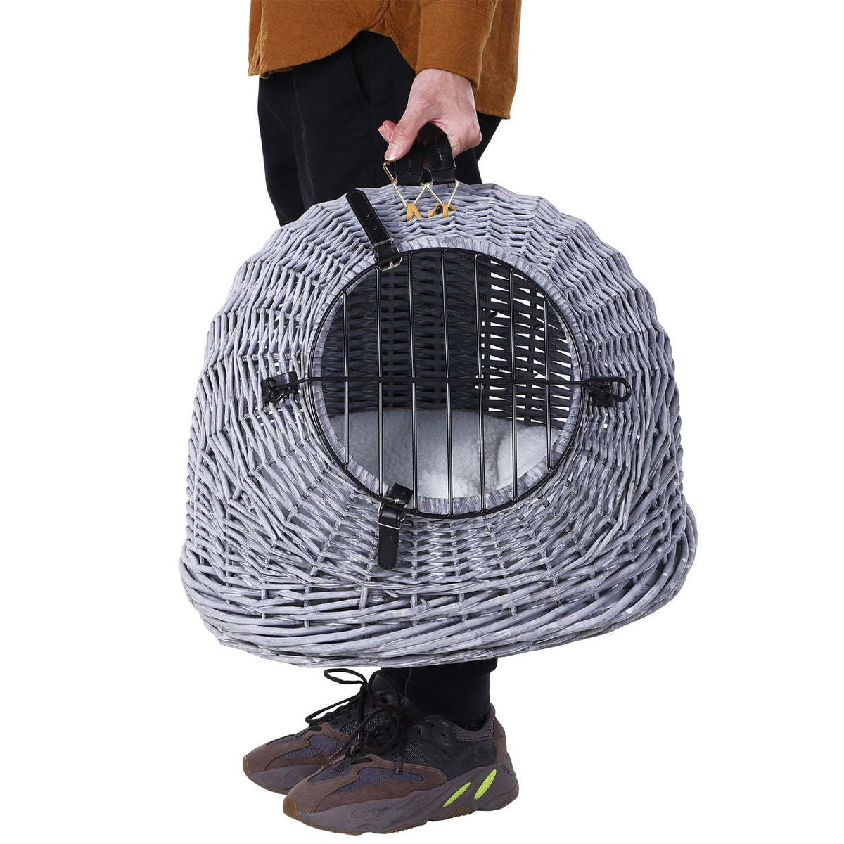 Transport Box For Cats And Dogs Wicker Basket Cave With Grid, Gray, 47X35X35 Cm