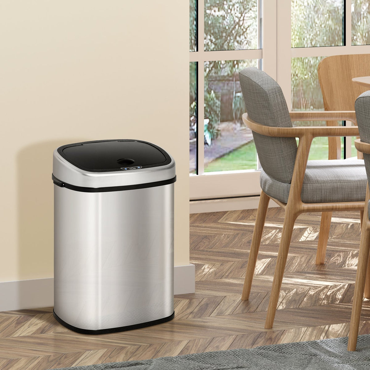 Trash Can 48L Automatic Kitchen Trash Can With Infrared Sensor, Hygienic, Stainless Steel, Silver, L40.5Xw29.5Xh68 Cm
