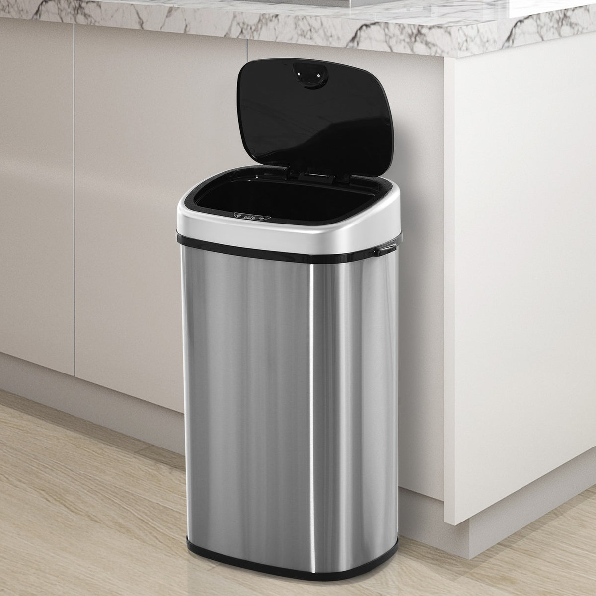 Trash Can 58L Automatic Trash Can With Infrared Sensor, Hygienic, Large, Stainless Steel, Silver, L40.9Xw28.9Xh68 Cm