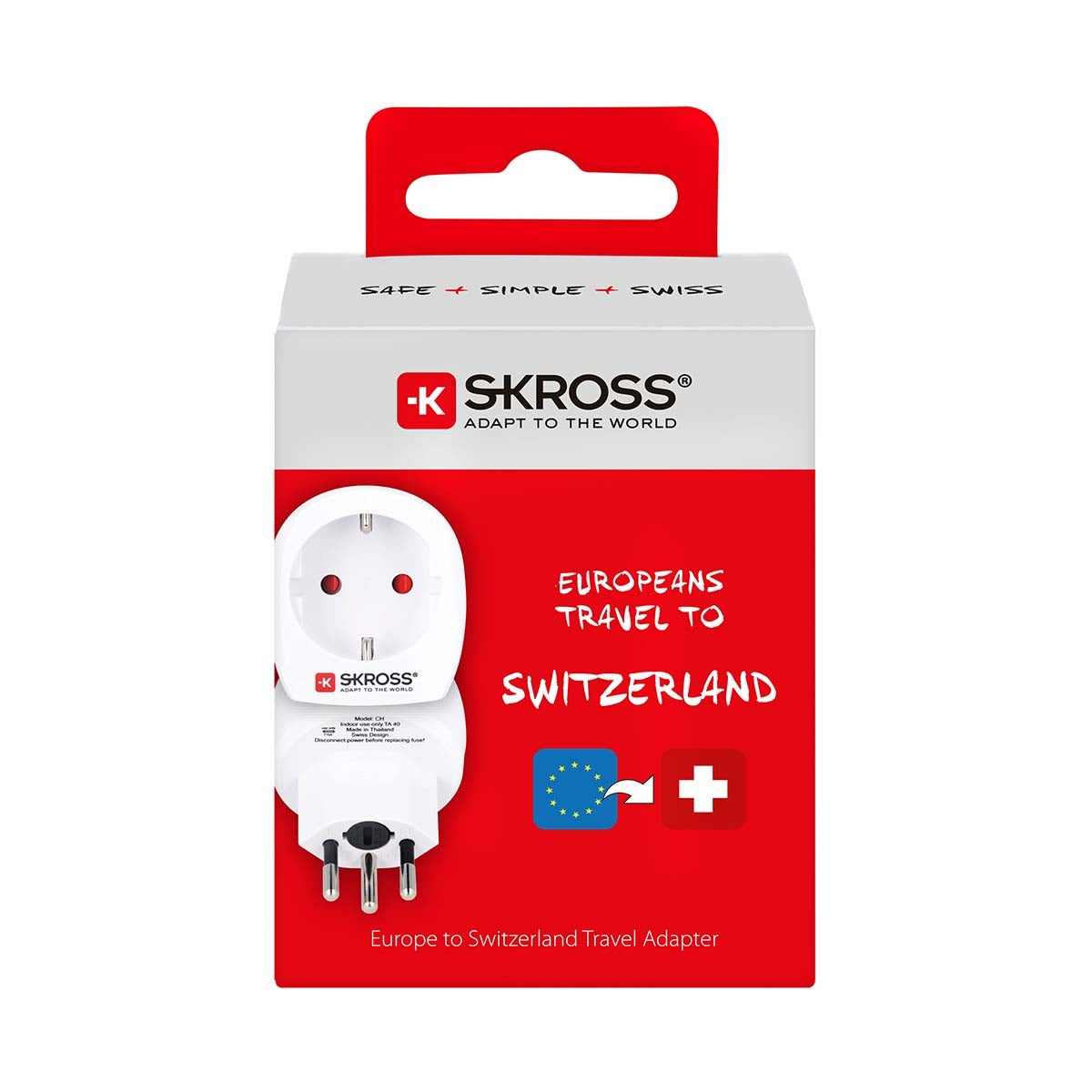 Travel Adapter Europe-to-Switzerland Grounded
