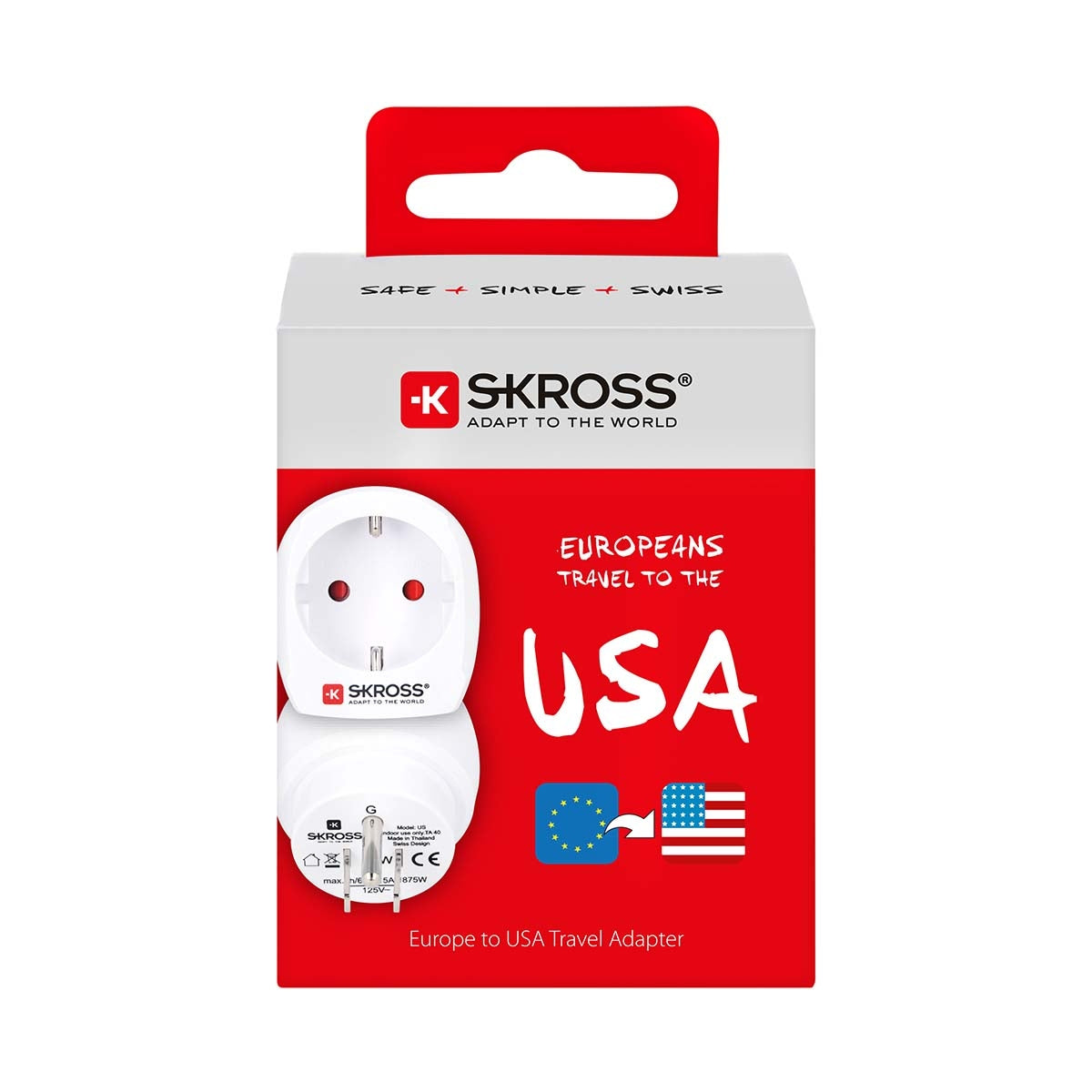 Travel Adapter Europe-to-USA Grounded