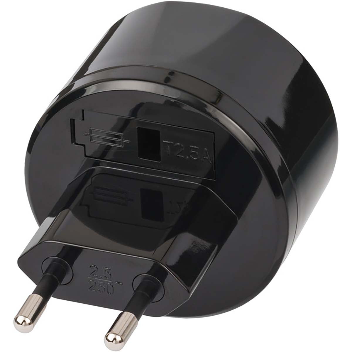 Travel Adapter USA-to-Europe with 2.5 A fuse