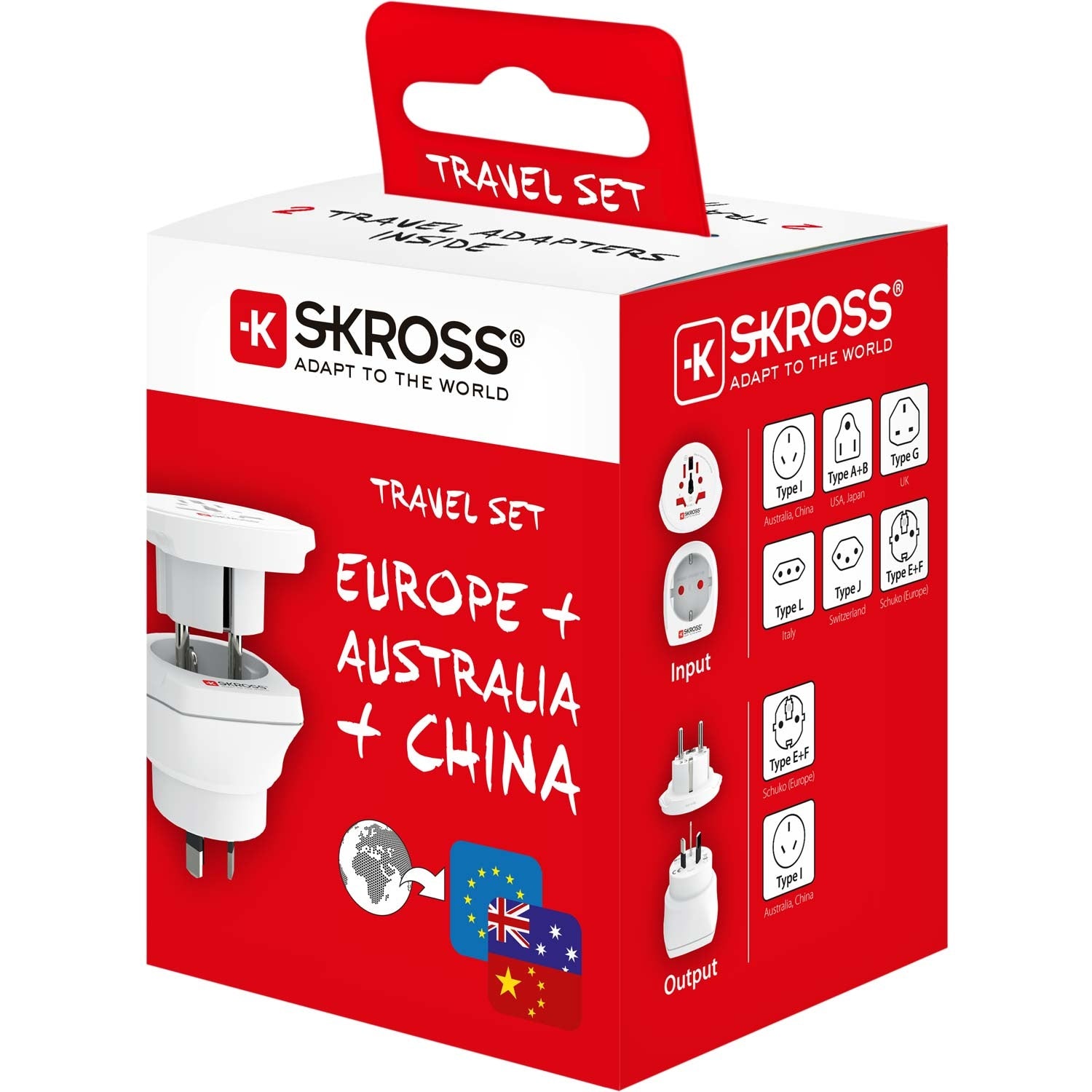 Travel adapter Combo World to Australia/China + Europe Grounded