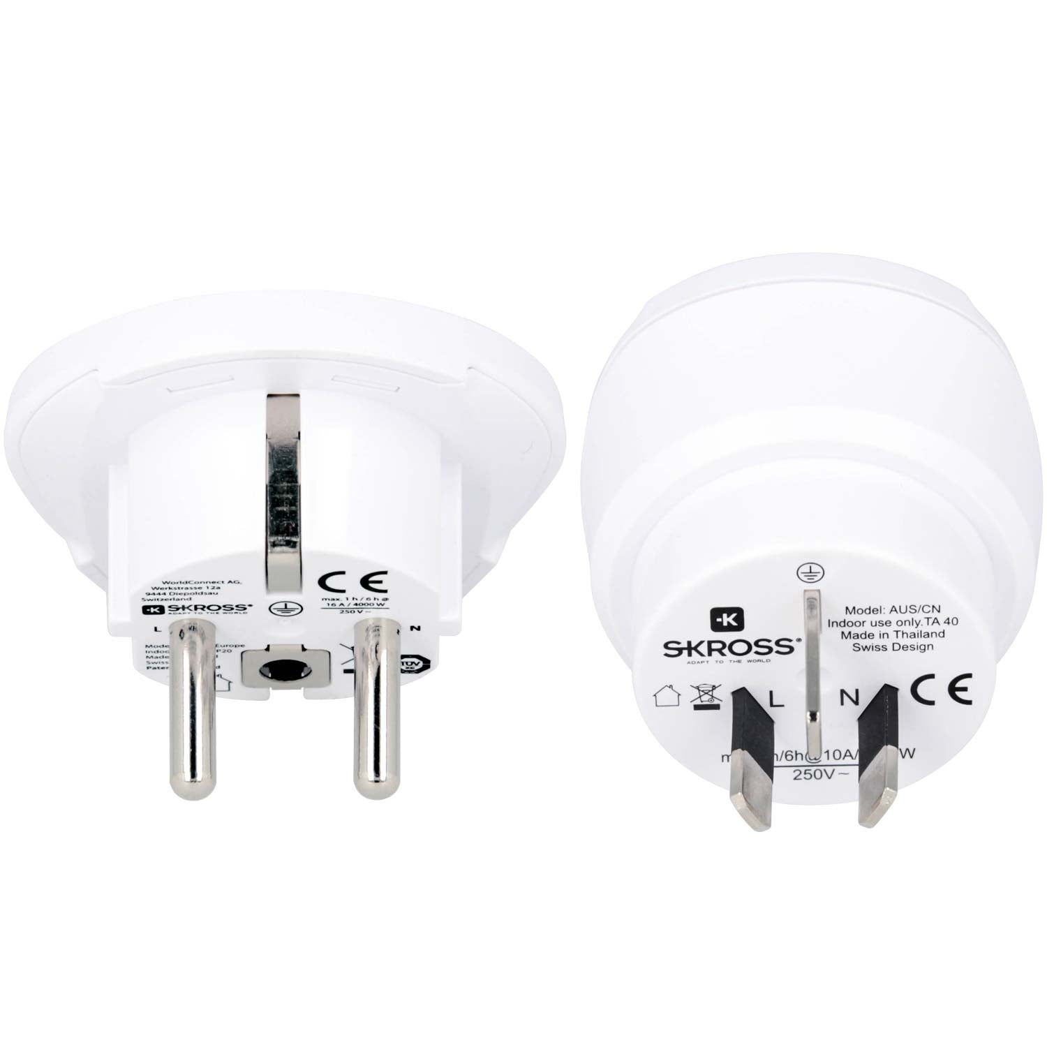 Travel adapter Combo World to Australia/China + Europe Grounded