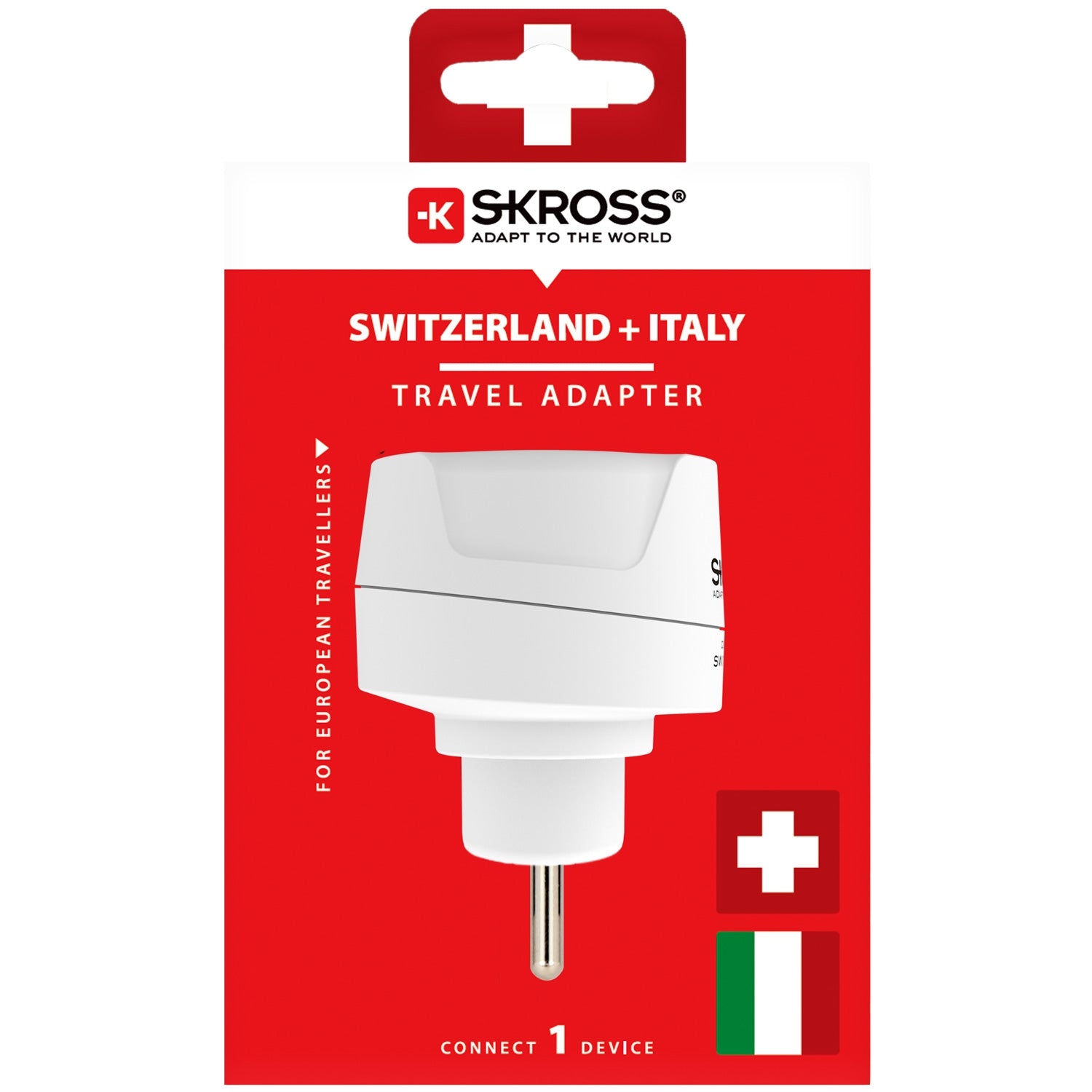 Travel adapter Europe to Switzerland/Italy/Brazil Earthed