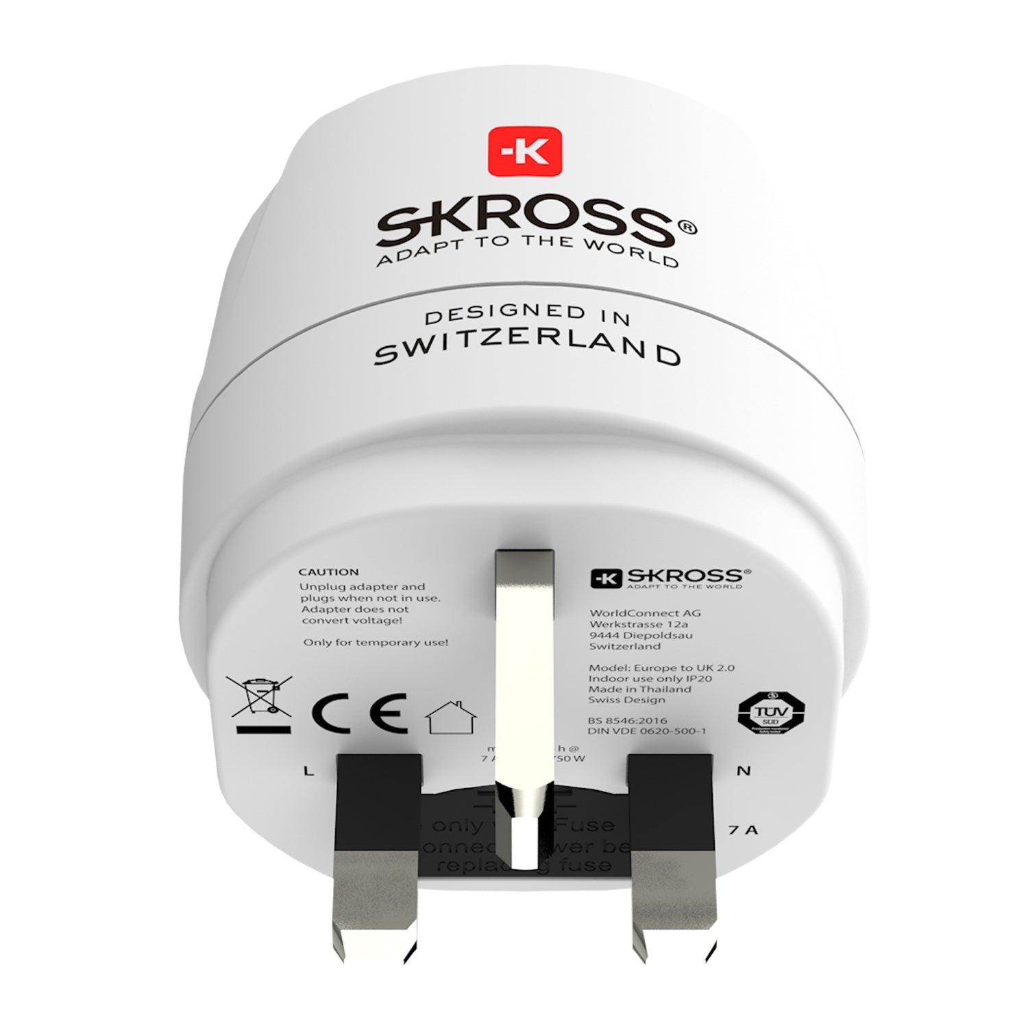 Travel adapter Europe to UK etc. Grounded