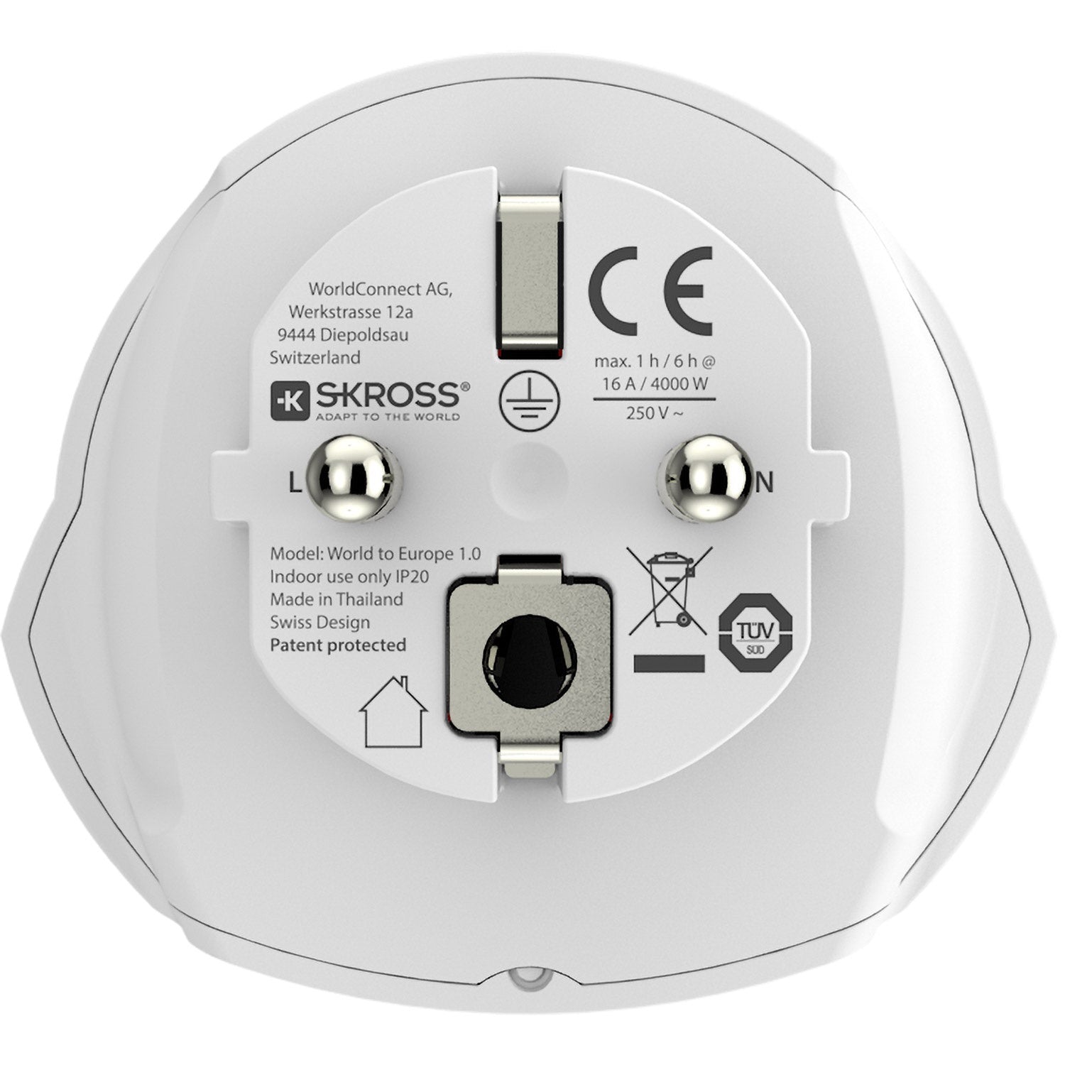 Travel adapter World to Europe Grounded