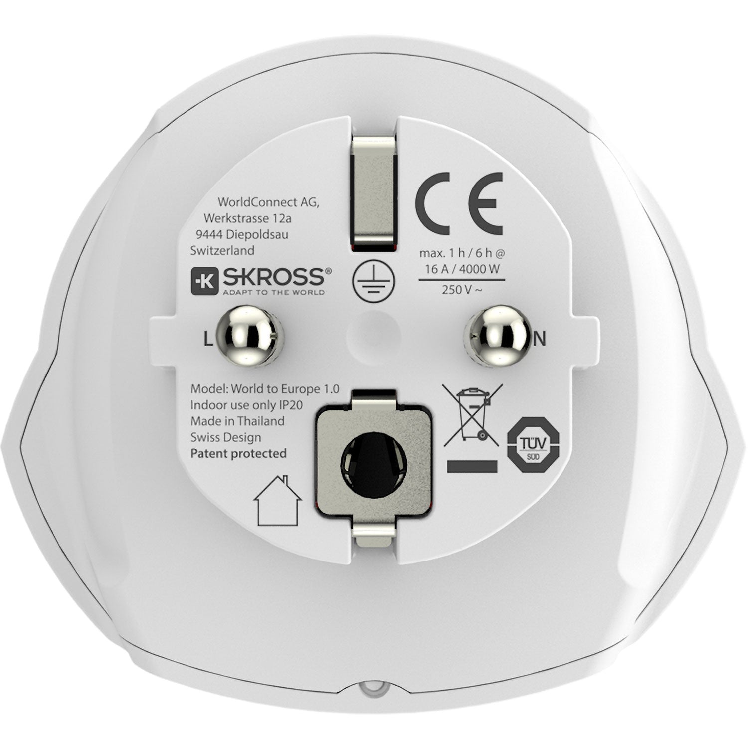 Travel adapter World to Europe Grounded