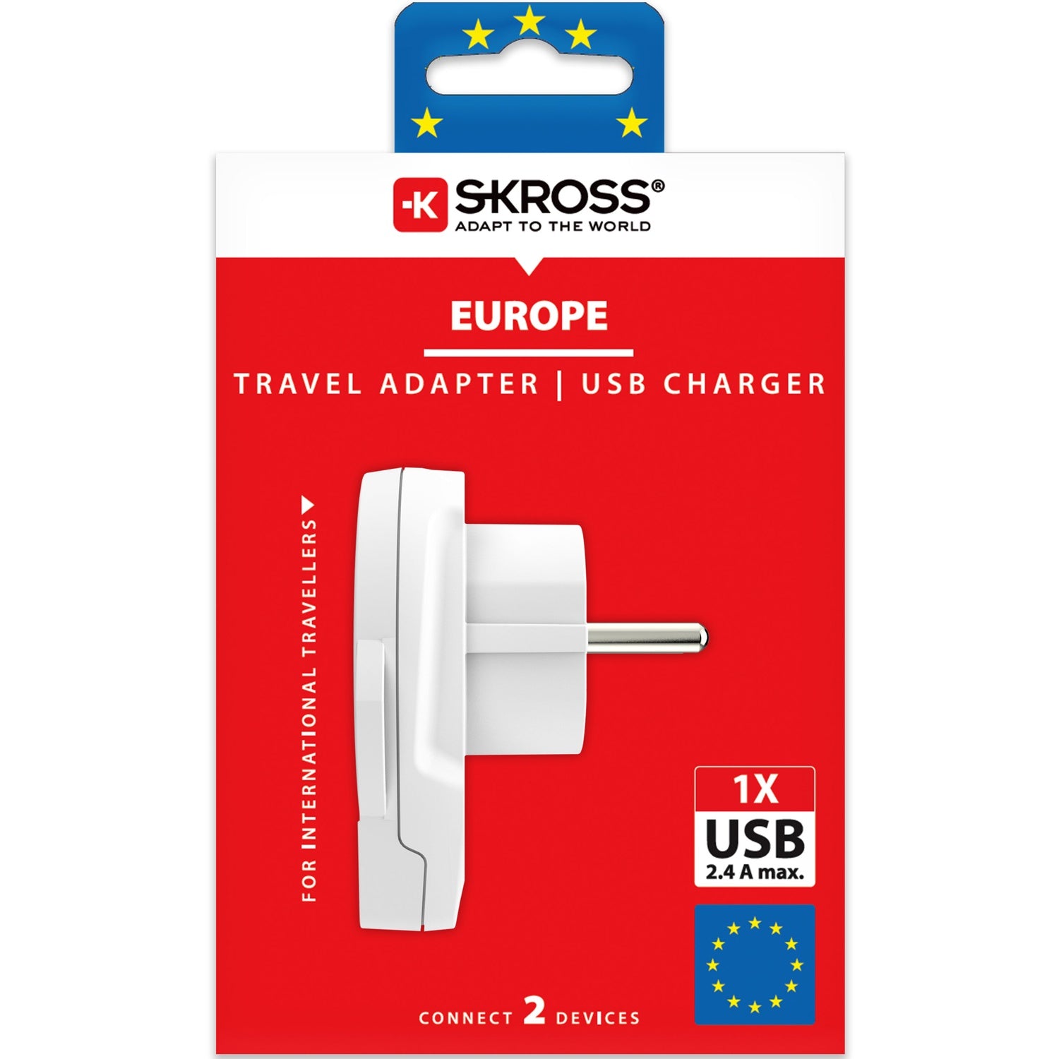 Travel adapter World to Europe USB-A 12W Grounded