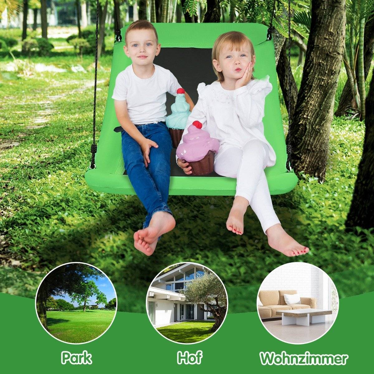 Tree swing outdoor swing made of Oxford fabric garden swing 83 x 155 cm green