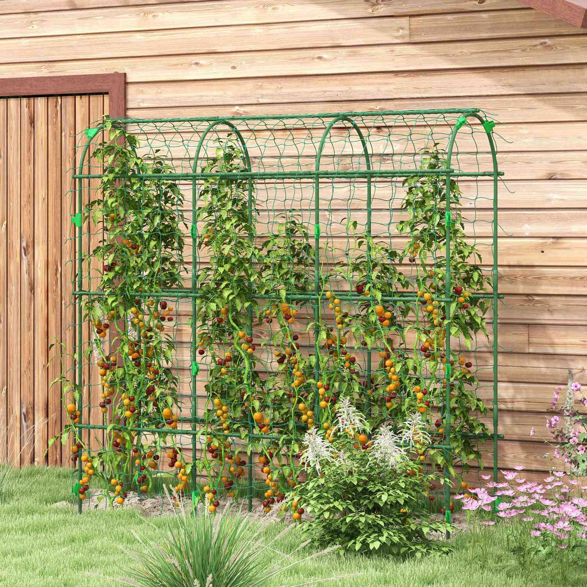 Trellis for climbing plants, adjustable trellis, plant trellis with net, plant frame, steel, green, 43 x 182 x 183 cm for garden, balcony