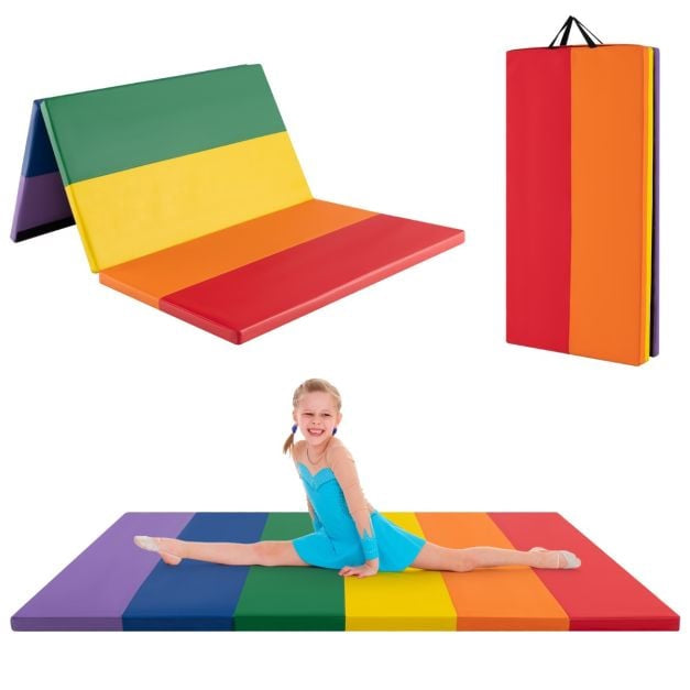 Tri-Fold Gymnastics Tumbling Mat, PU Leather, Handles