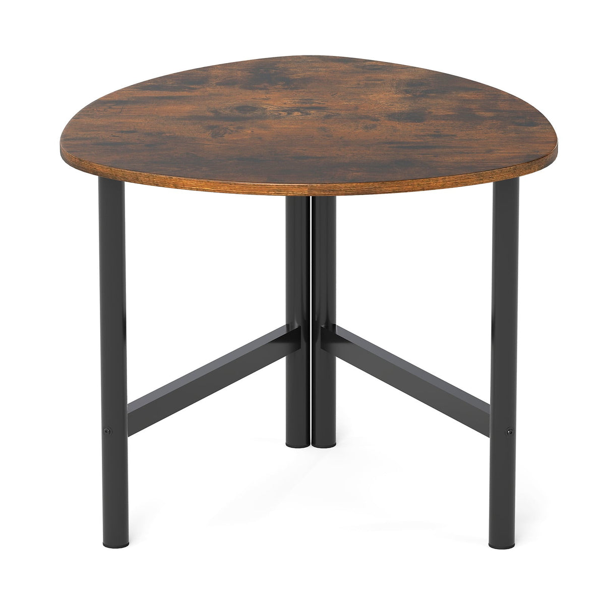 Triangular Coffee Table with Metal Legs, Rustic Brown