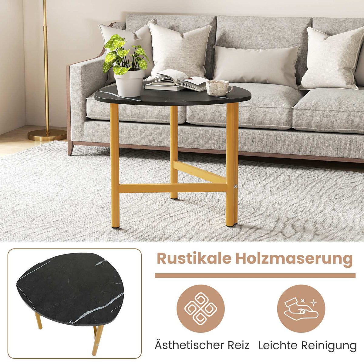 Triangular Coffee Table with Metal Legs, Rustic Brown