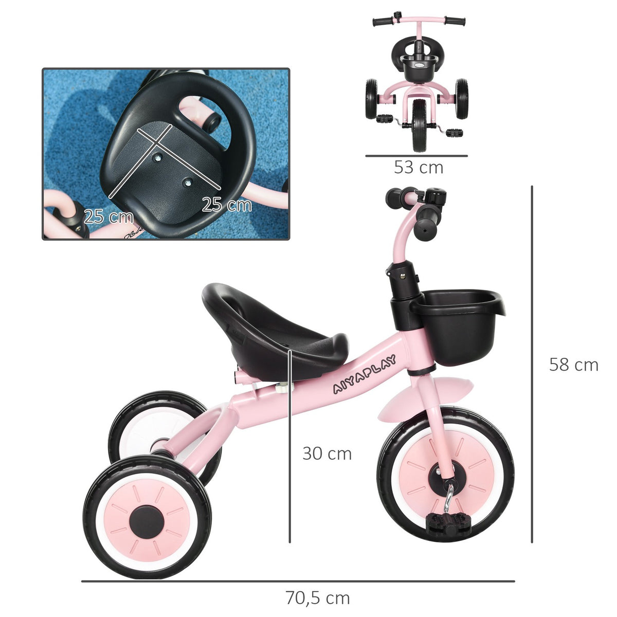 Tricycle, Children'S Bicycle With Adjustable Seat, Balance Bike With Bicycle Basket, Bell, Children'S Bike With Pedals, For Children 2-5 Years, Metal, Pink